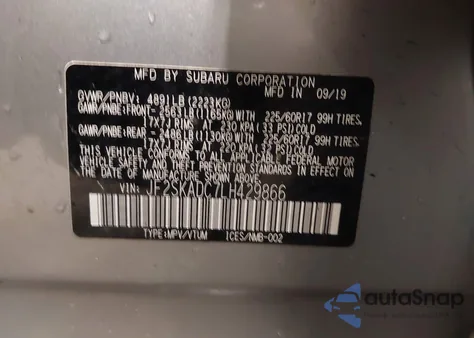 2020 Subaru Forester z USA, uszkodzony, nr VIN JF2SKADC7LH429866